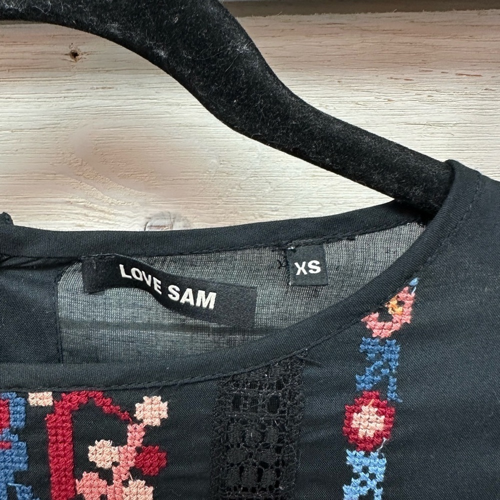 Love Sam Black Embroidered Boho Blouse XS - Picture 3 of 7